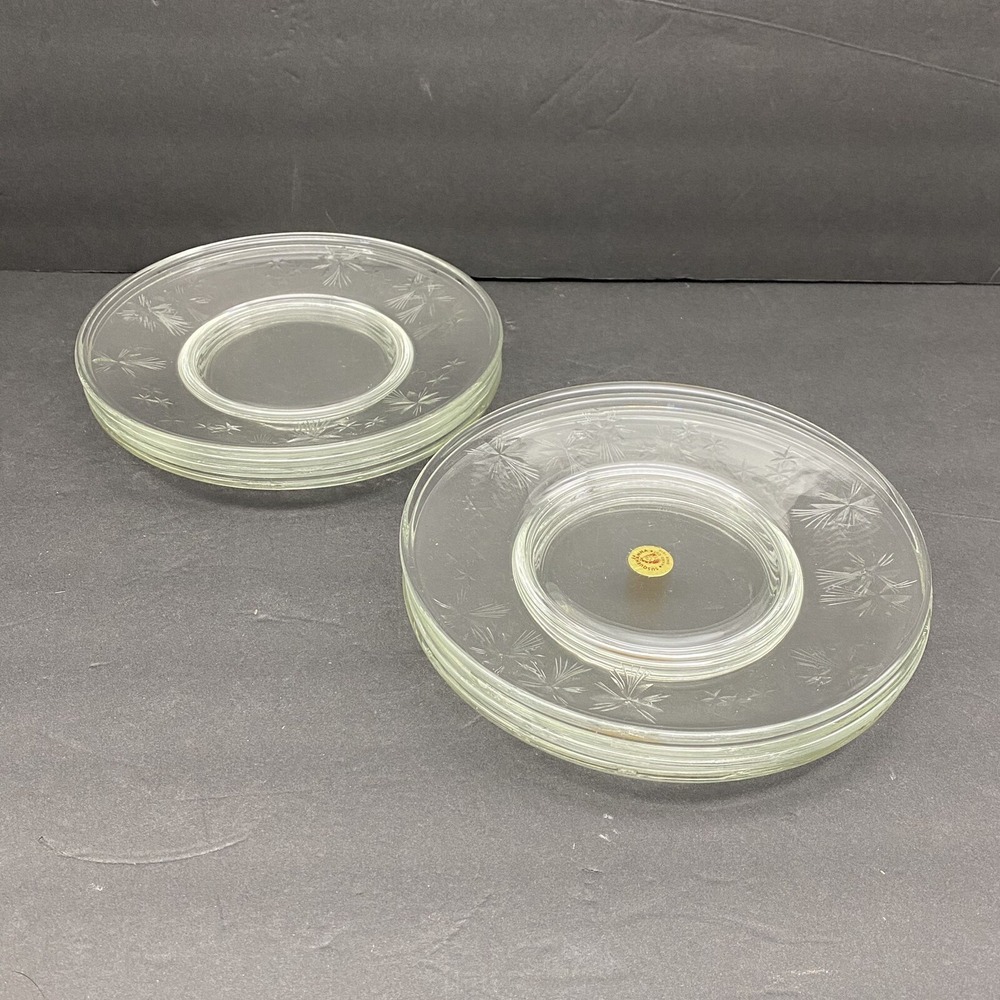 VTG Susquehanna Clear Starburst Lunch Plates Set 8 Hand‎ Cut Atomic MCM 8" Retro